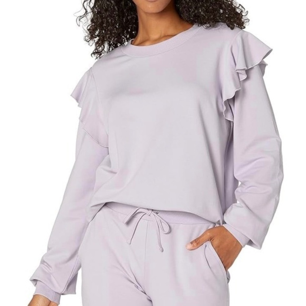 The Drop Black Ruby Ruffle-Shoulder Super-soft Stretchy‎ Sweatshirt Size 4XL